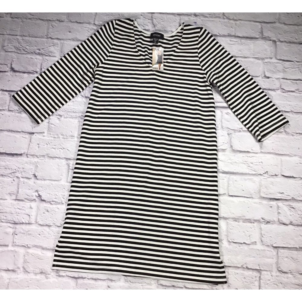 Karen Kane Womens Size XS Black White Stripe V Neck Dress